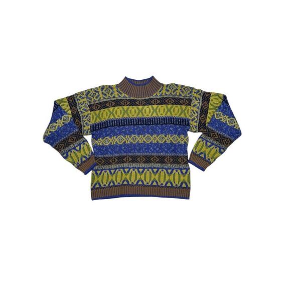Vintage OUI‎ Wool Blend Ski Sweater - Retro Geometric Pattern - 90’s Fashion - S - Picture 1 of 6